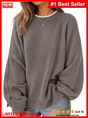 Oversized Crew Neck Pullover Sweater Batwing Long Sleeve